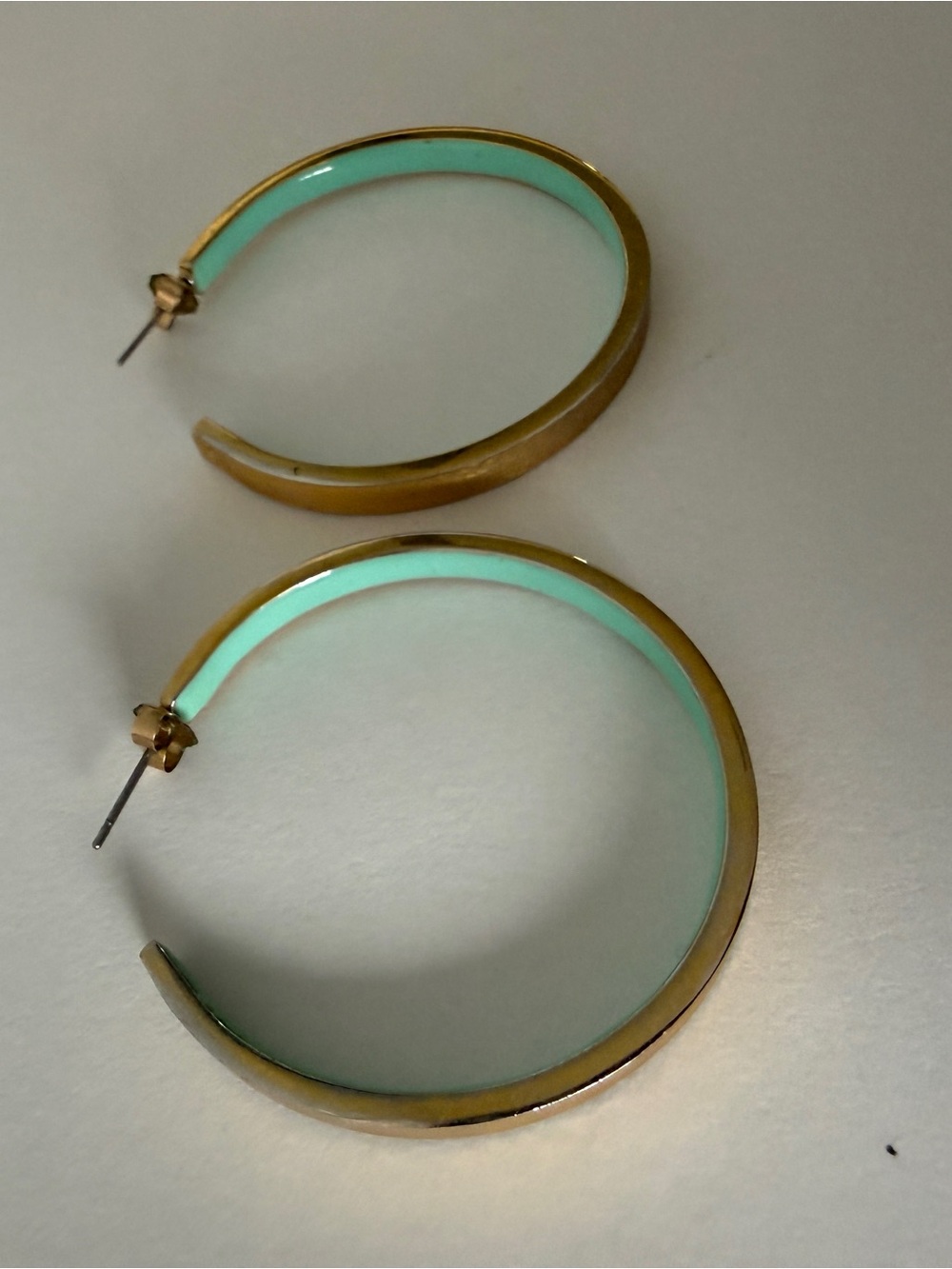 Beautiful Dean Davidson Gold Hoop Earrings with Mint Green Enamel Inlay